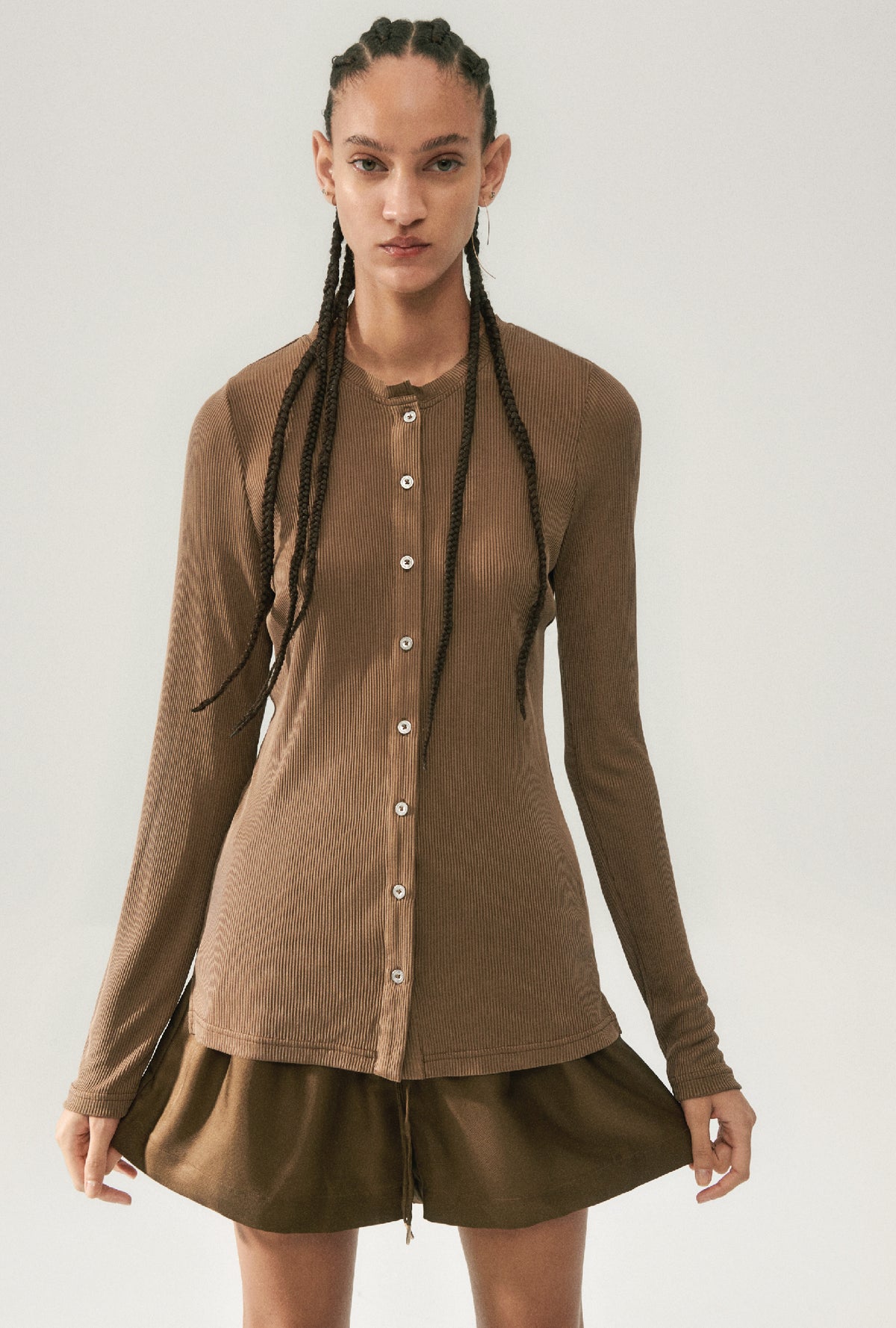 Ribbed Kia Cardigan Dark Earth