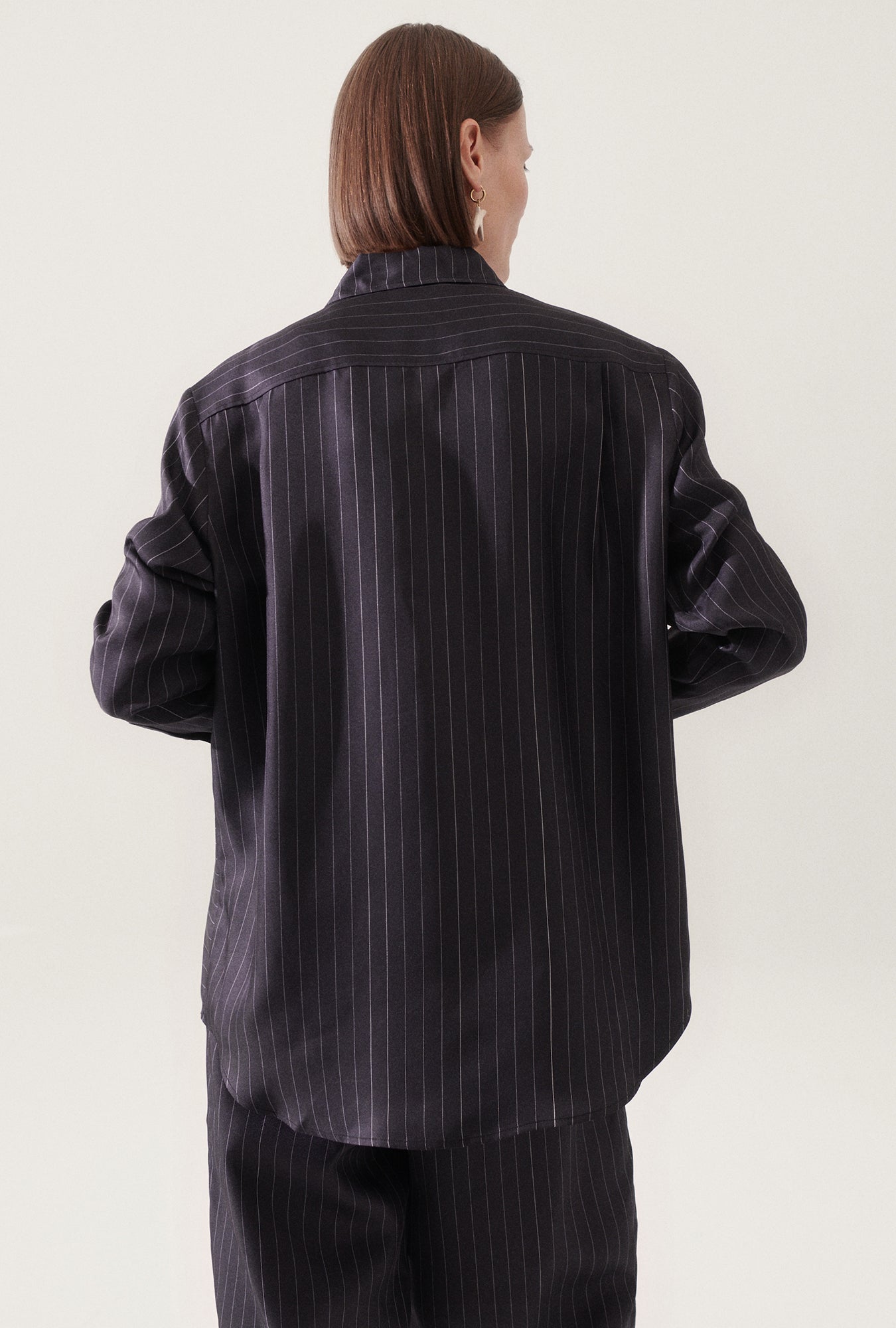 Twill Boyfriend Shirt Pinstripe Black / White