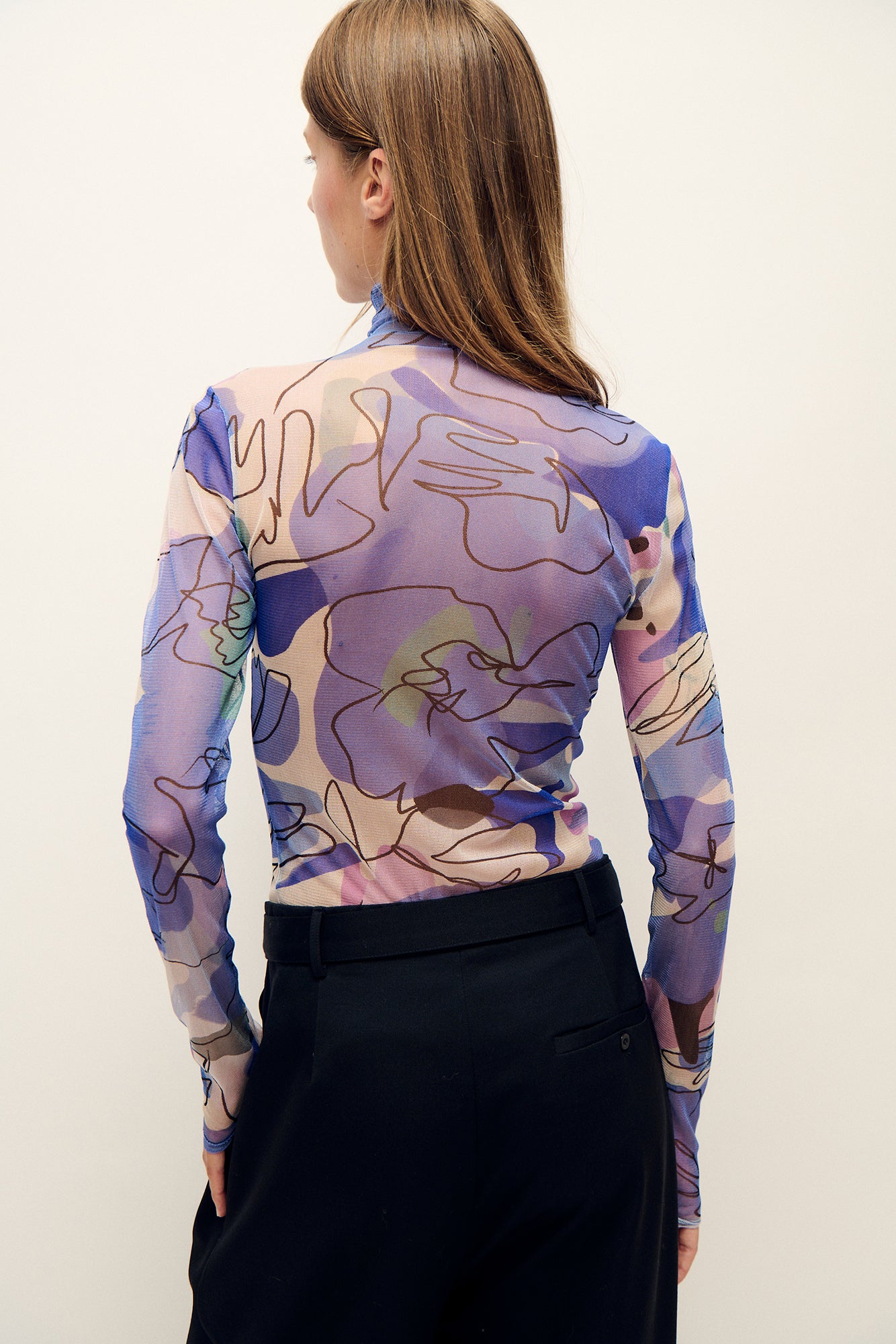 Mesh Turtleneck Cornflower Floral