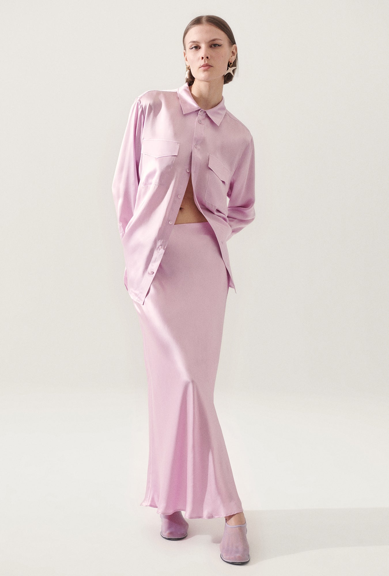 Long Bias Cut Skirt Lilac