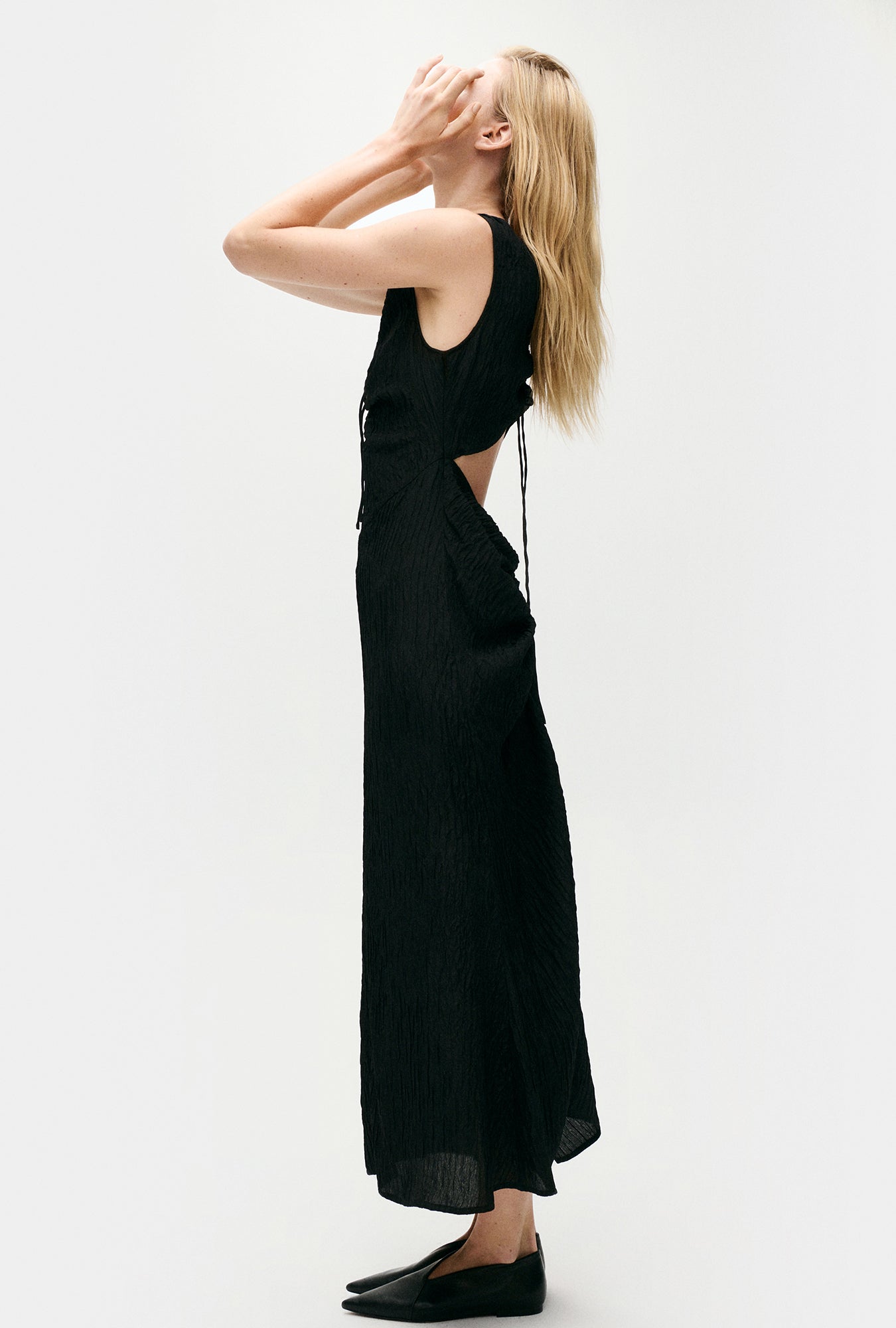 Crinkle Peek-A-Boo Dress Black