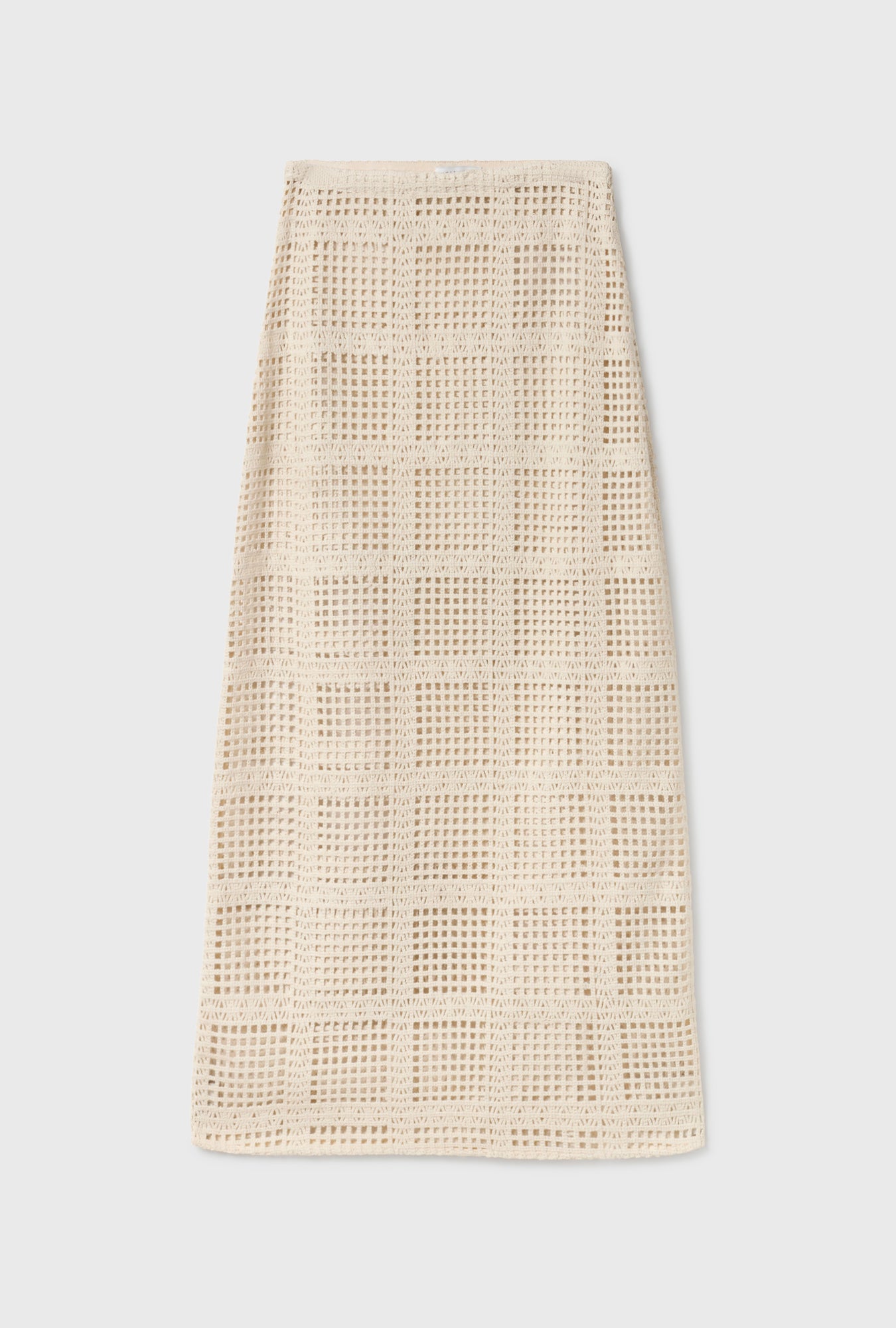 Cotton Grid Long Skirt Natural