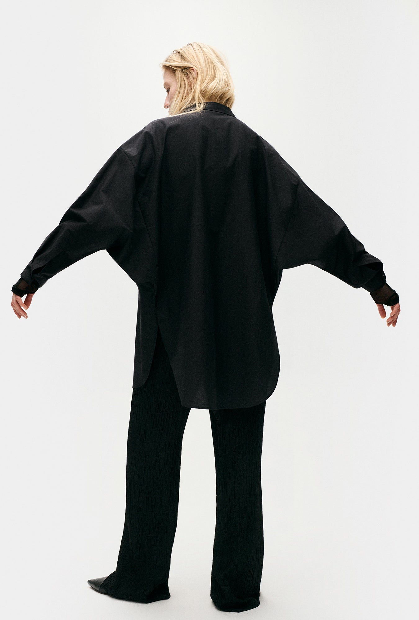 Cotton Silk Round Shirt Black