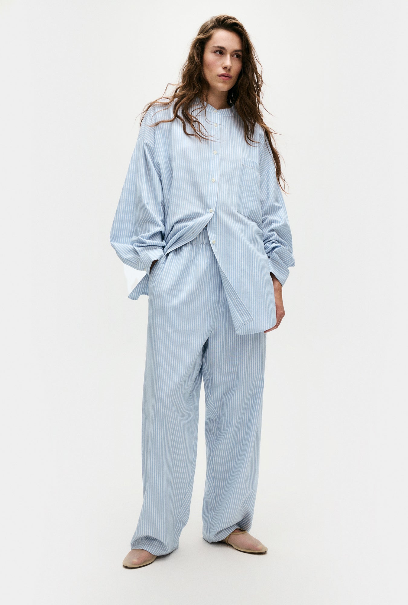 Cotton Paper Bag Pants Storm Stripe