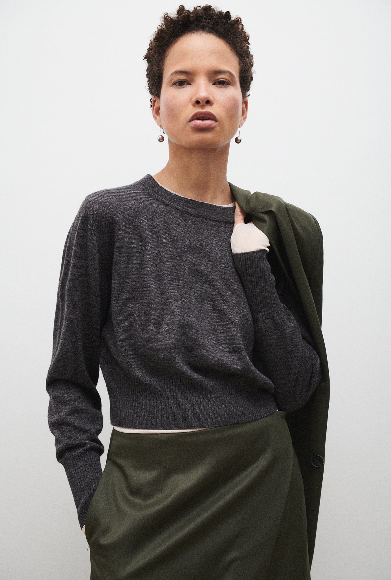Cropped Crewneck Granite Melange