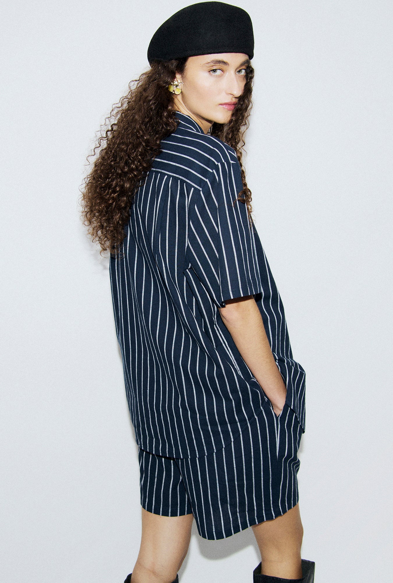 Cotton Boxer Short Egret Stripe