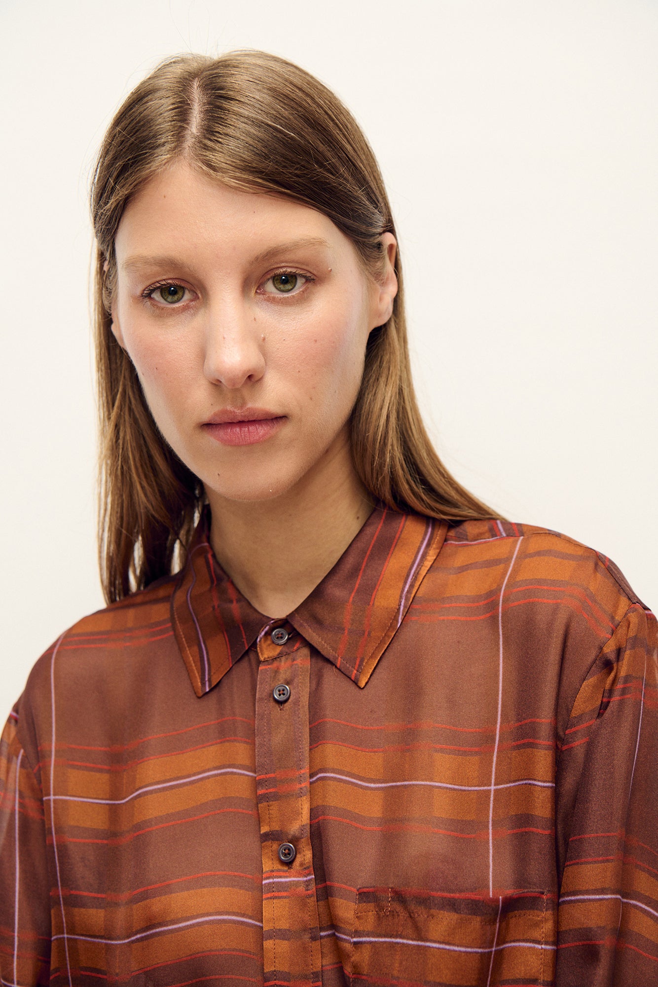 Chiffon Boyfriend Shirt Root Plaid