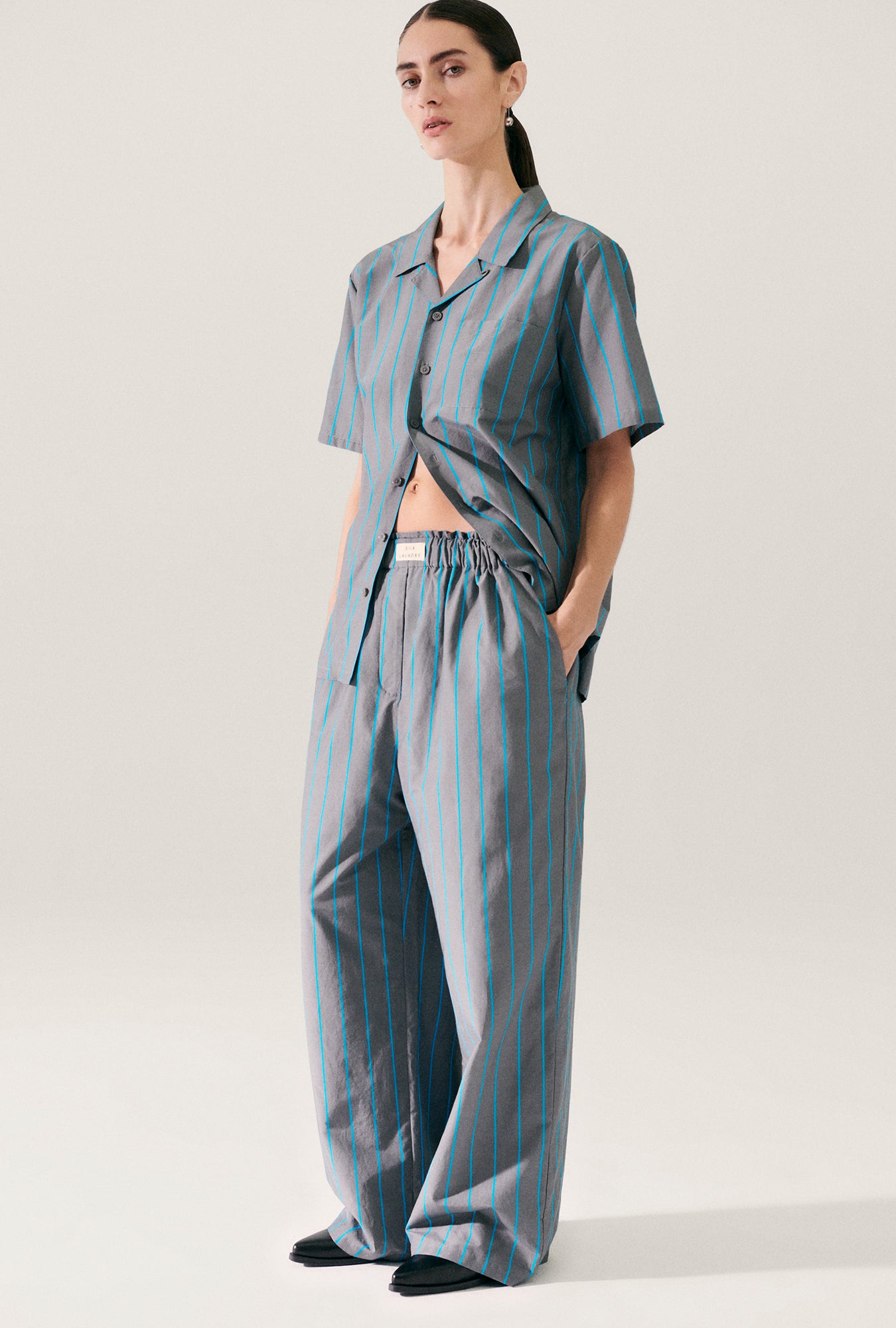 Cotton Silk Camp Shirt Oxygen Stripe