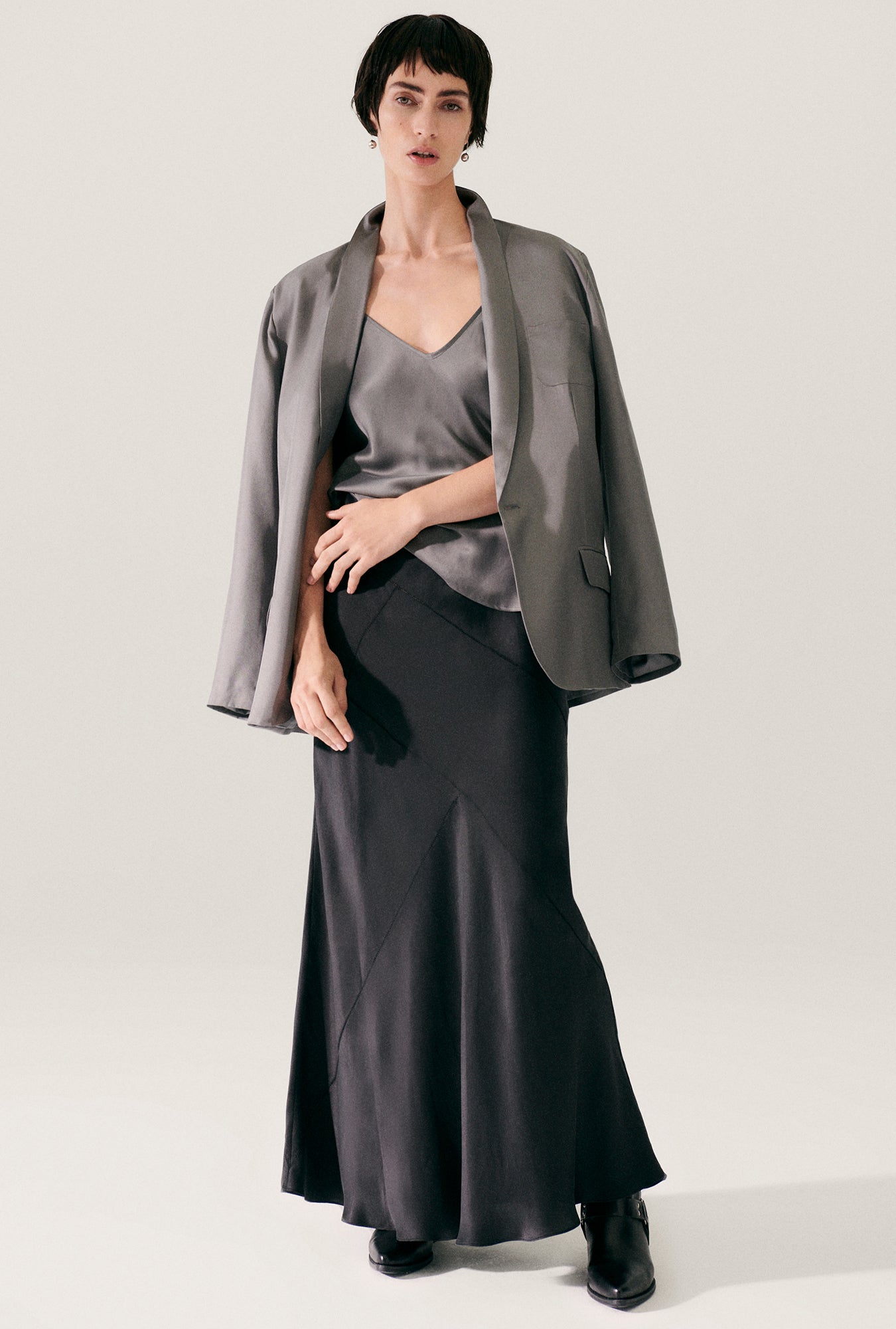 Splice Long Bias Cut Skirt Black