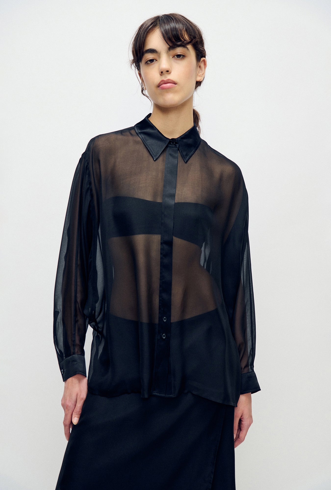 Chiffon Crossover Shirt Black