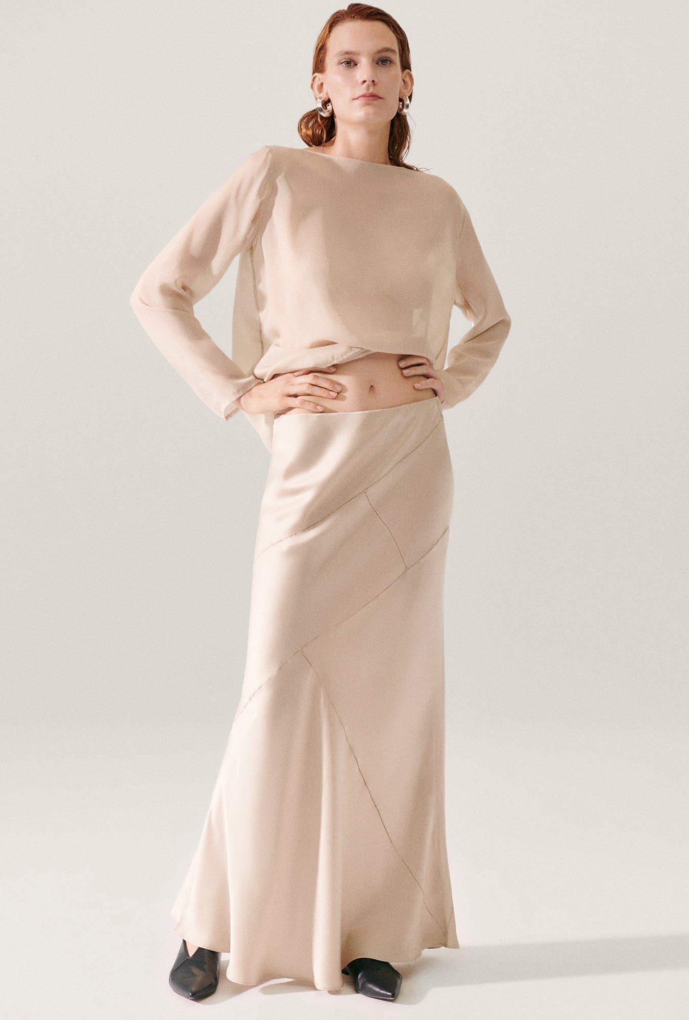 Splice Long Bias Cut Skirt Hazelnut