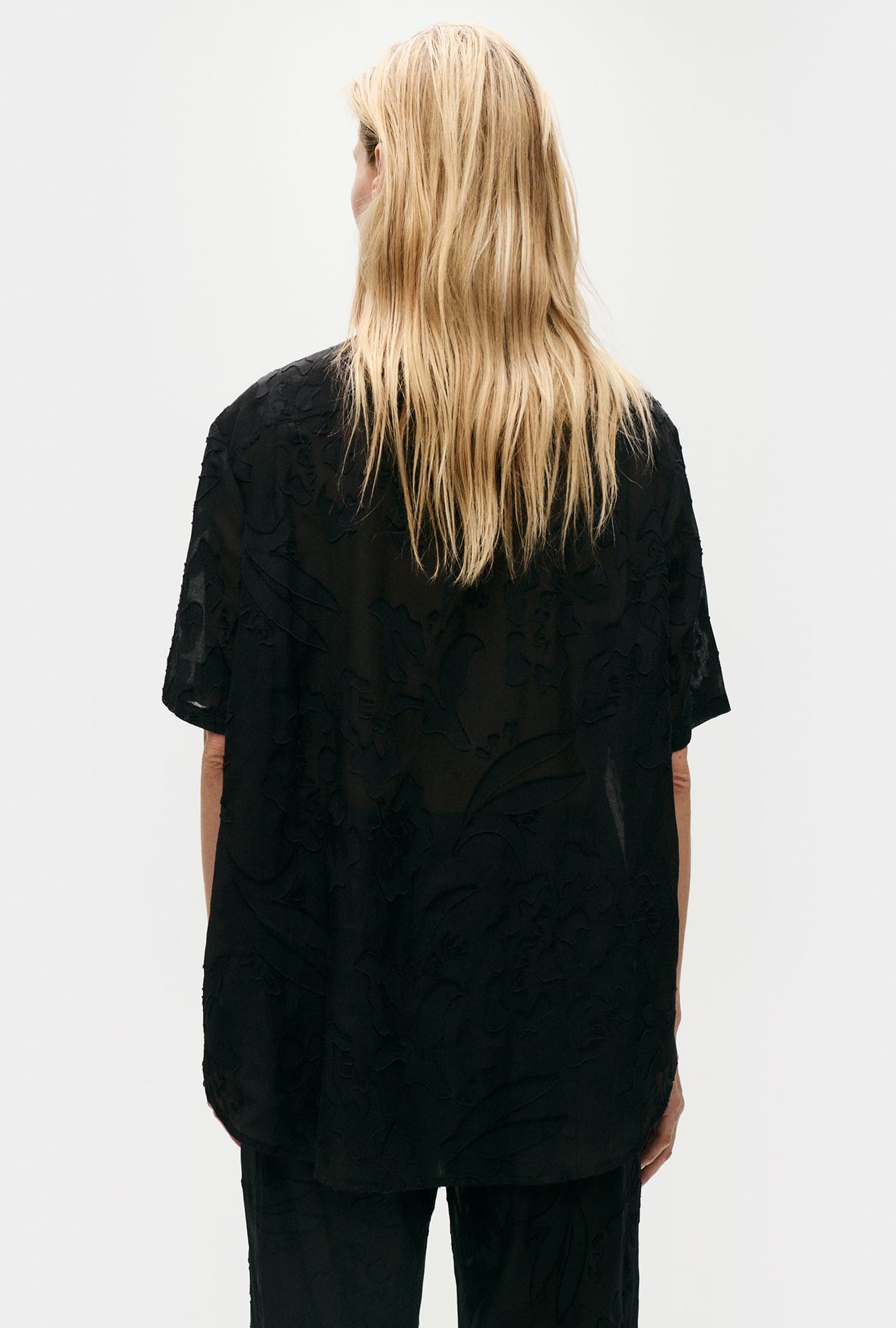 Clip Silk Short Sleeve Boyfriend Shirt Tulipa Black