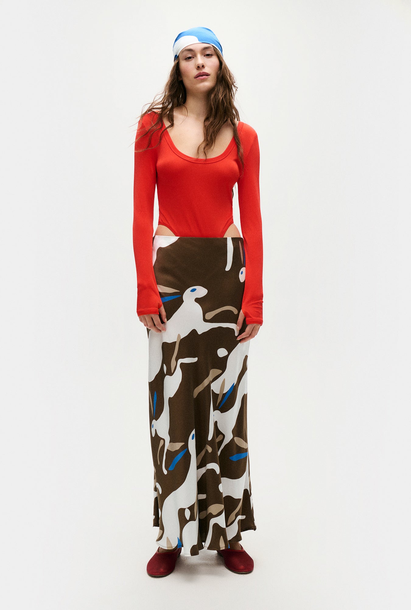 Long Bias Cut Skirt Rabbit Dark Earth