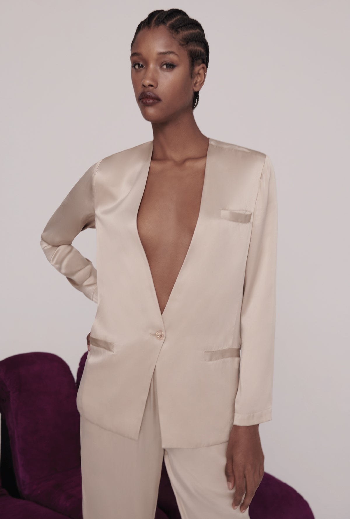 Collarless Blazer Hazelnut