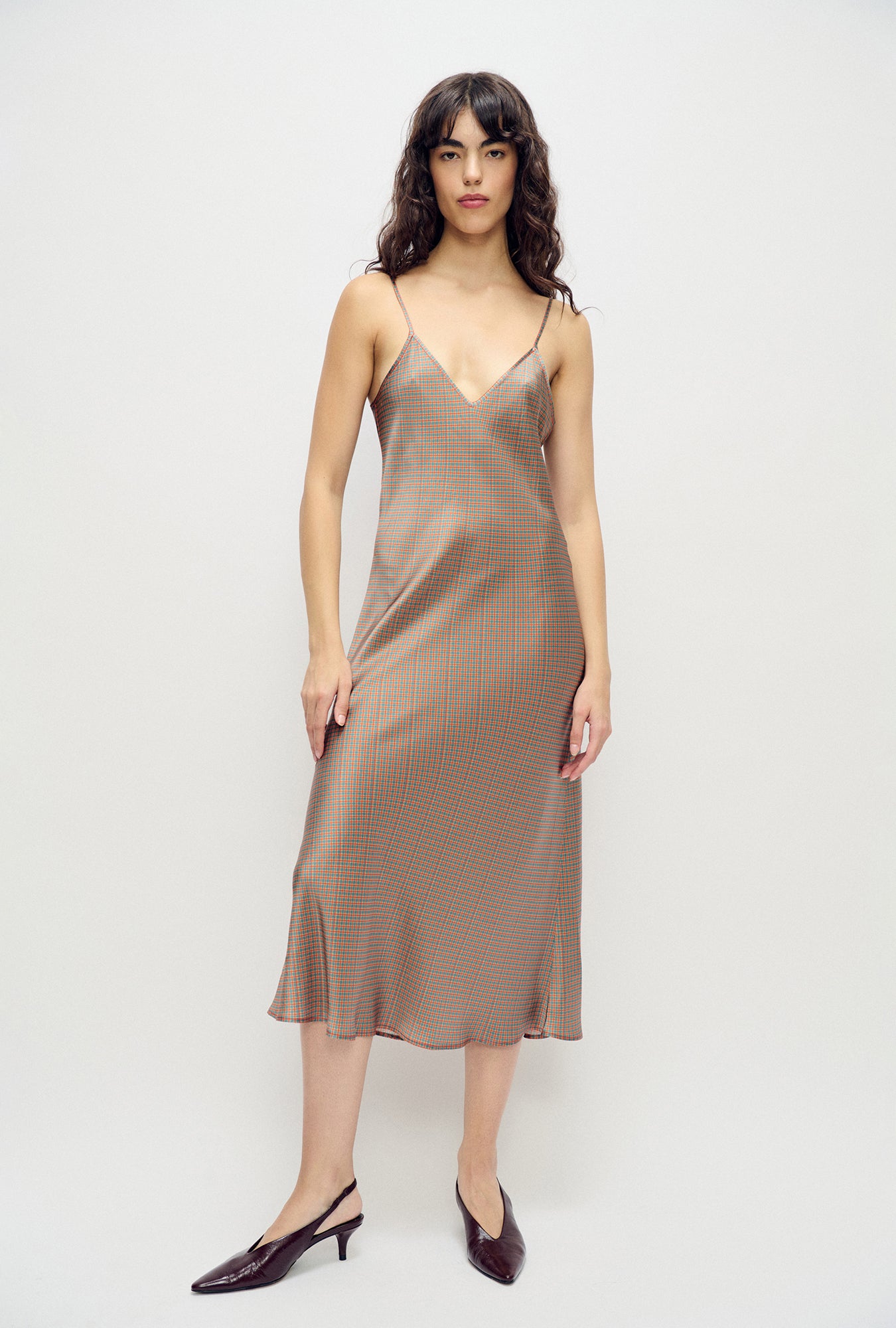 90s Slip Dress Micro Plaid