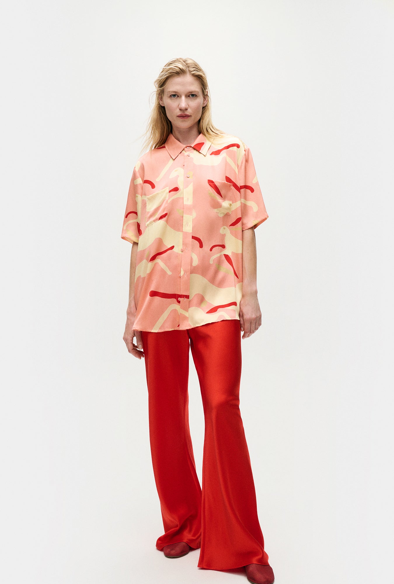 Short Sleeve Boyfriend Shirt Rabbit Amaranth