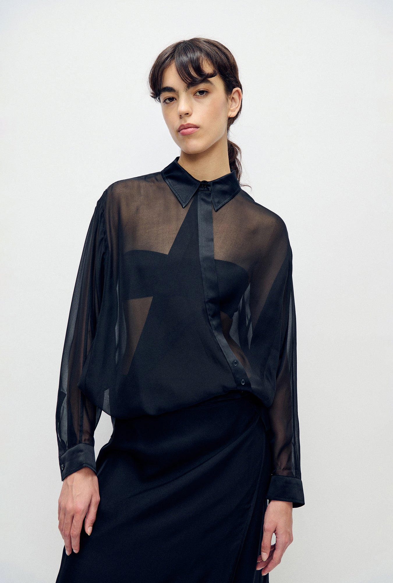 Chiffon Crossover Shirt Black
