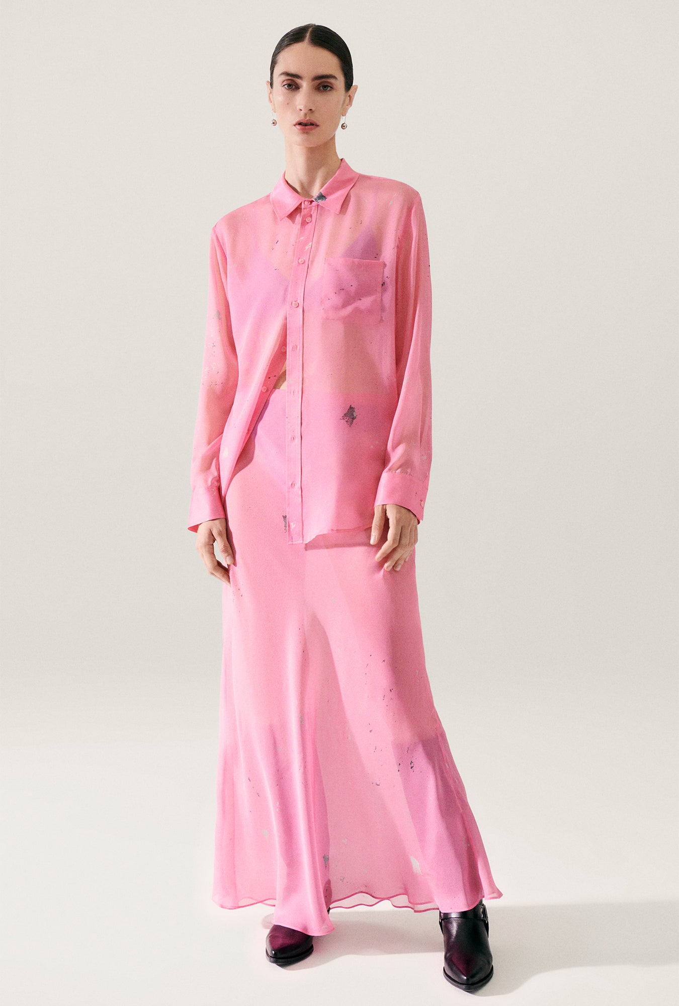 Chiffon Long Bias Cut Skirt Hog Wash