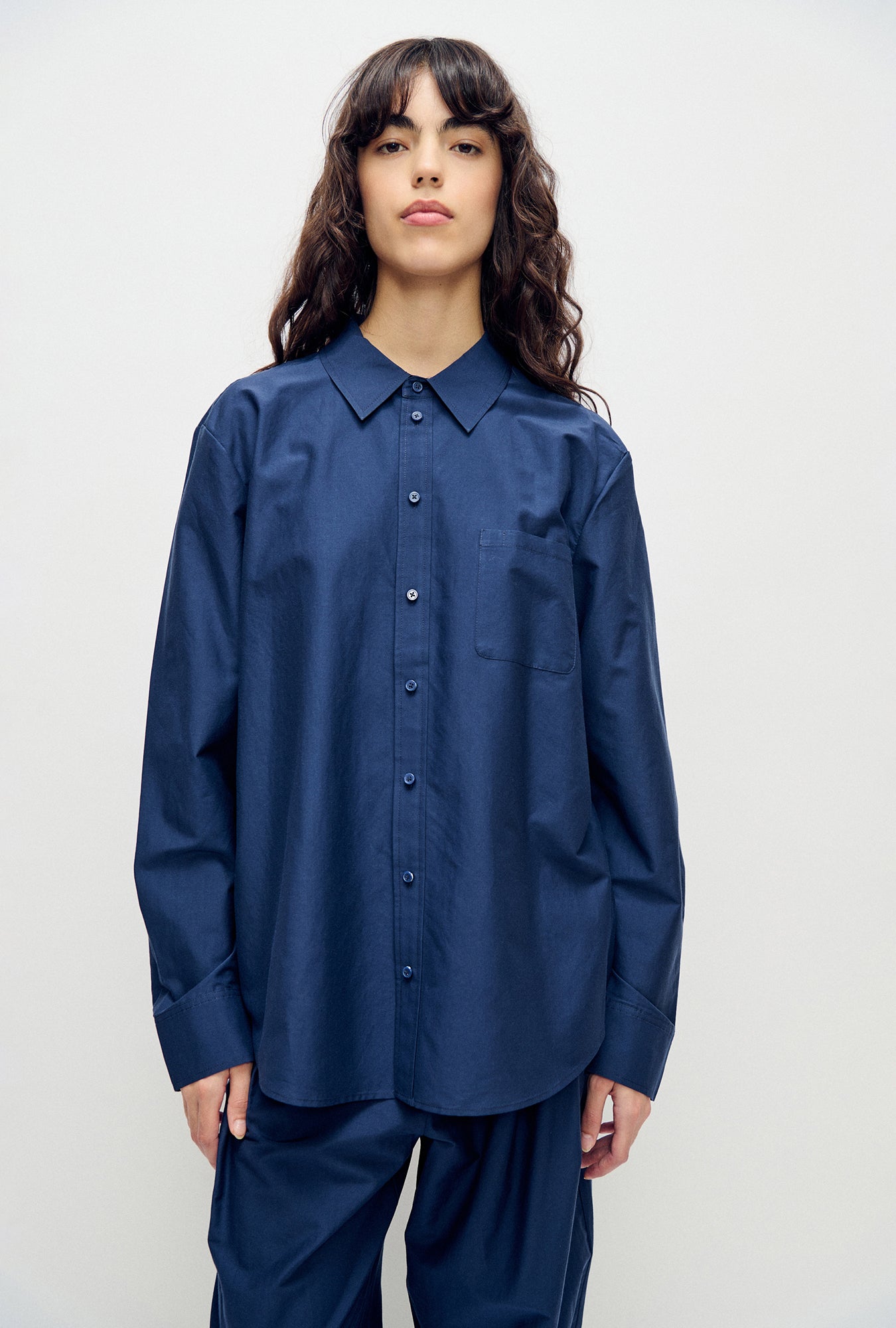Cotton Silk Boyfriend Shirt Midnight