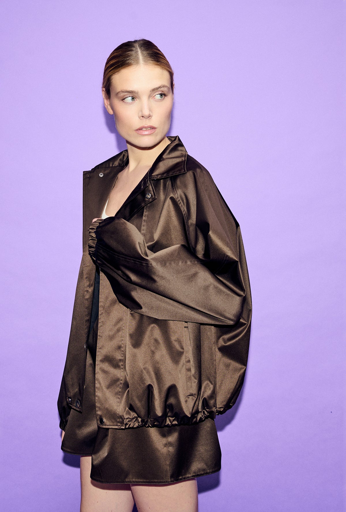 Coated Silk Bomber Jacket Mantis