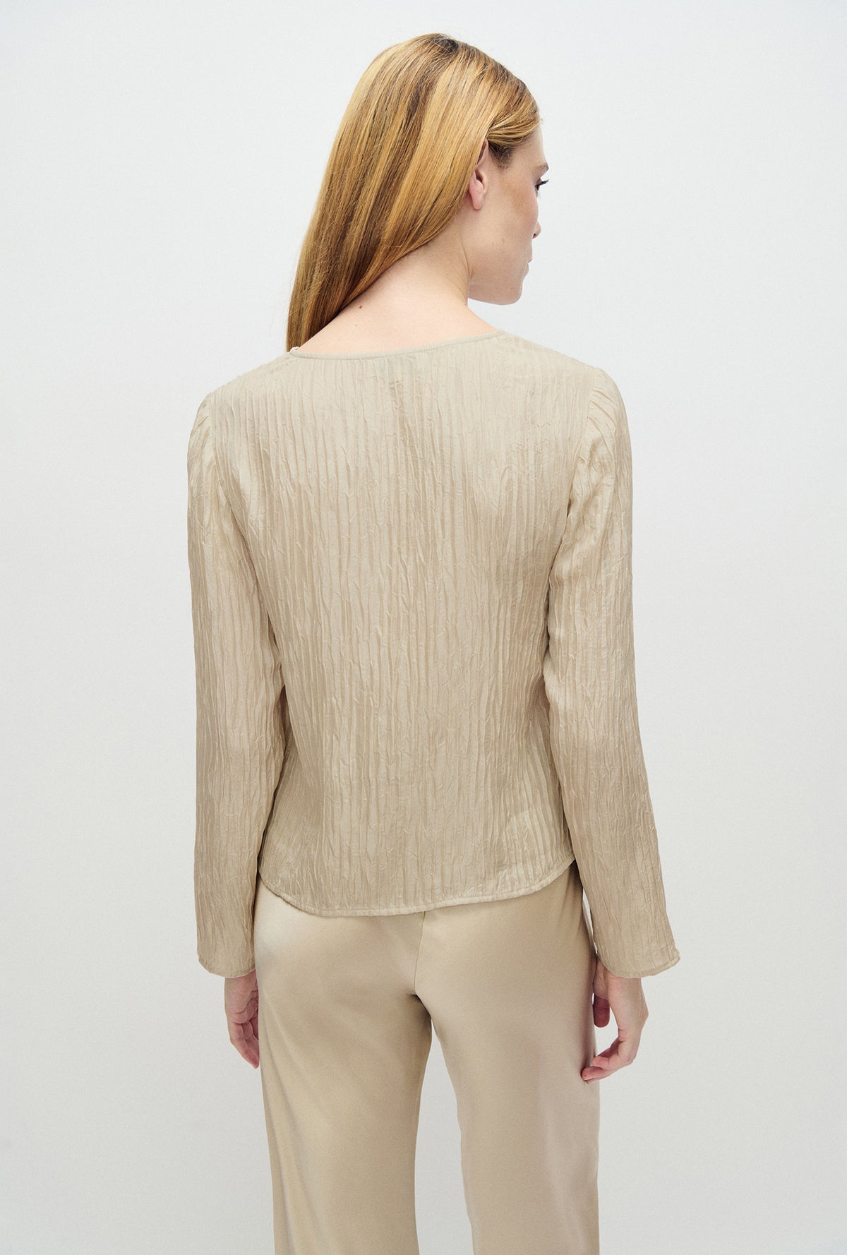 Crinkle Long Sleeve Top Hazelnut