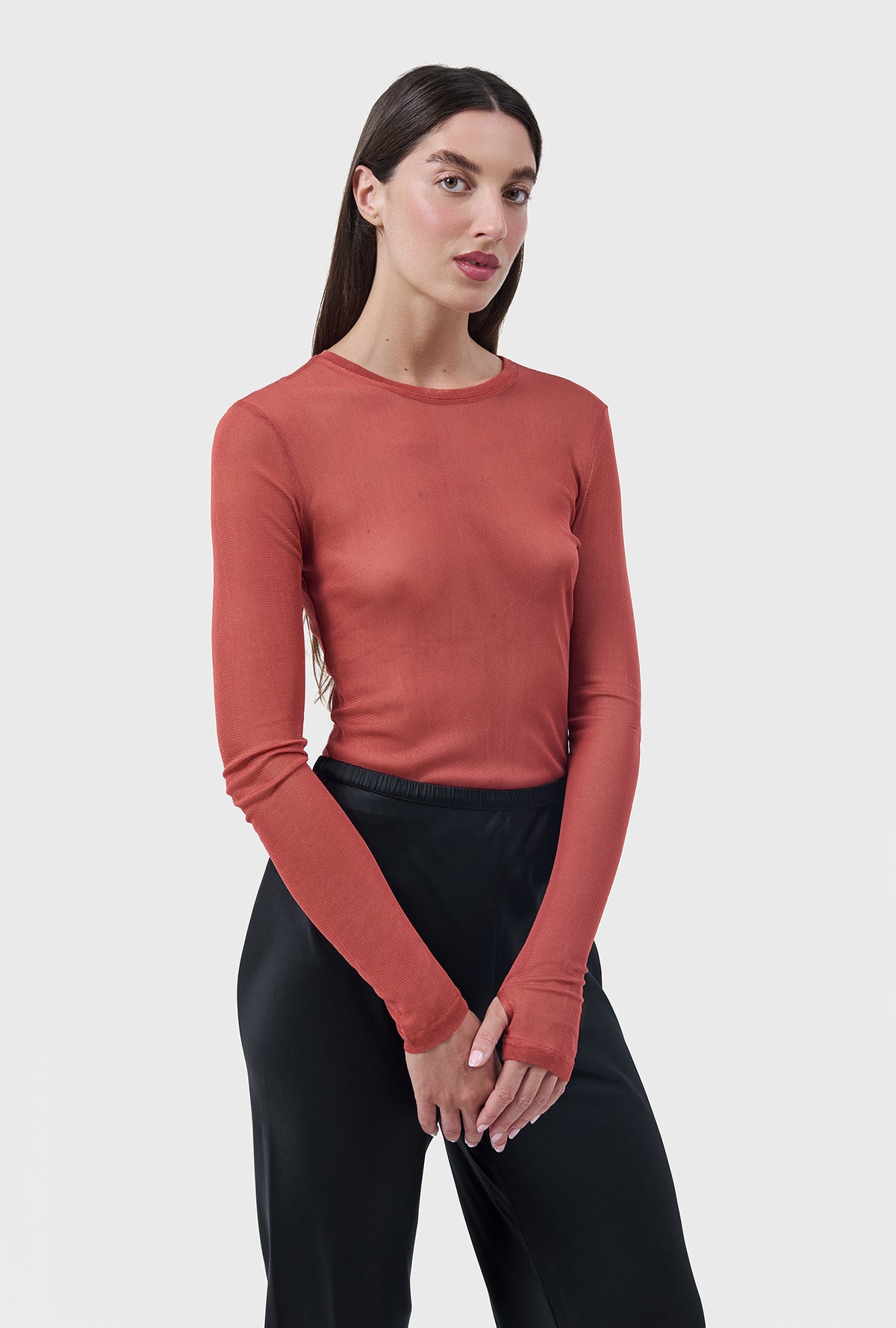 Mesh Long Sleeve Top Blush Red