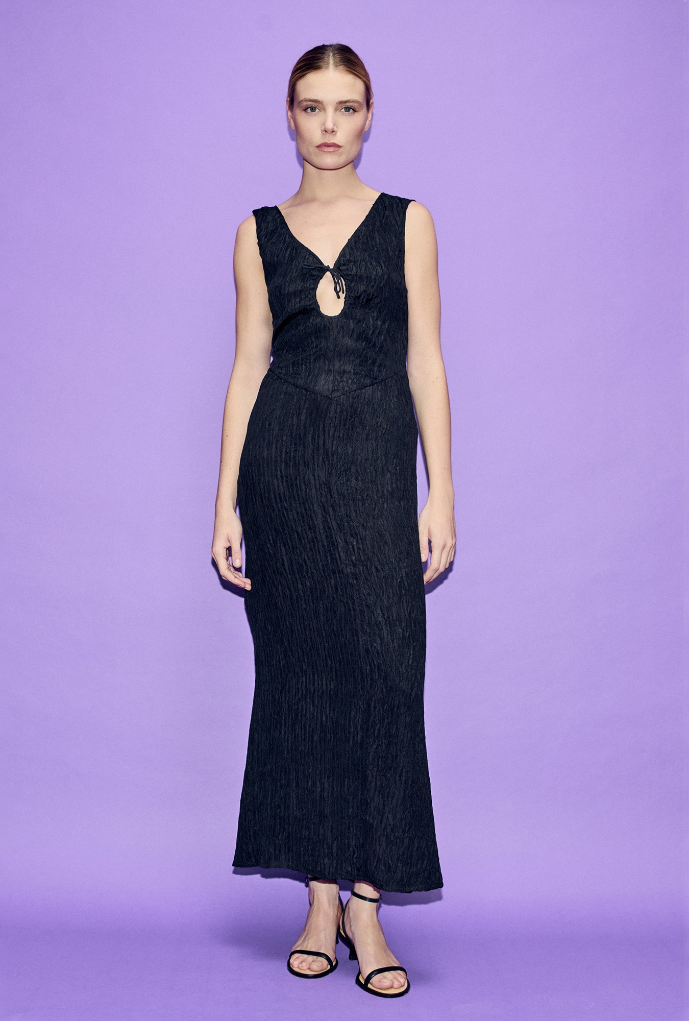 Crinkle Peek-A-Boo Dress Black