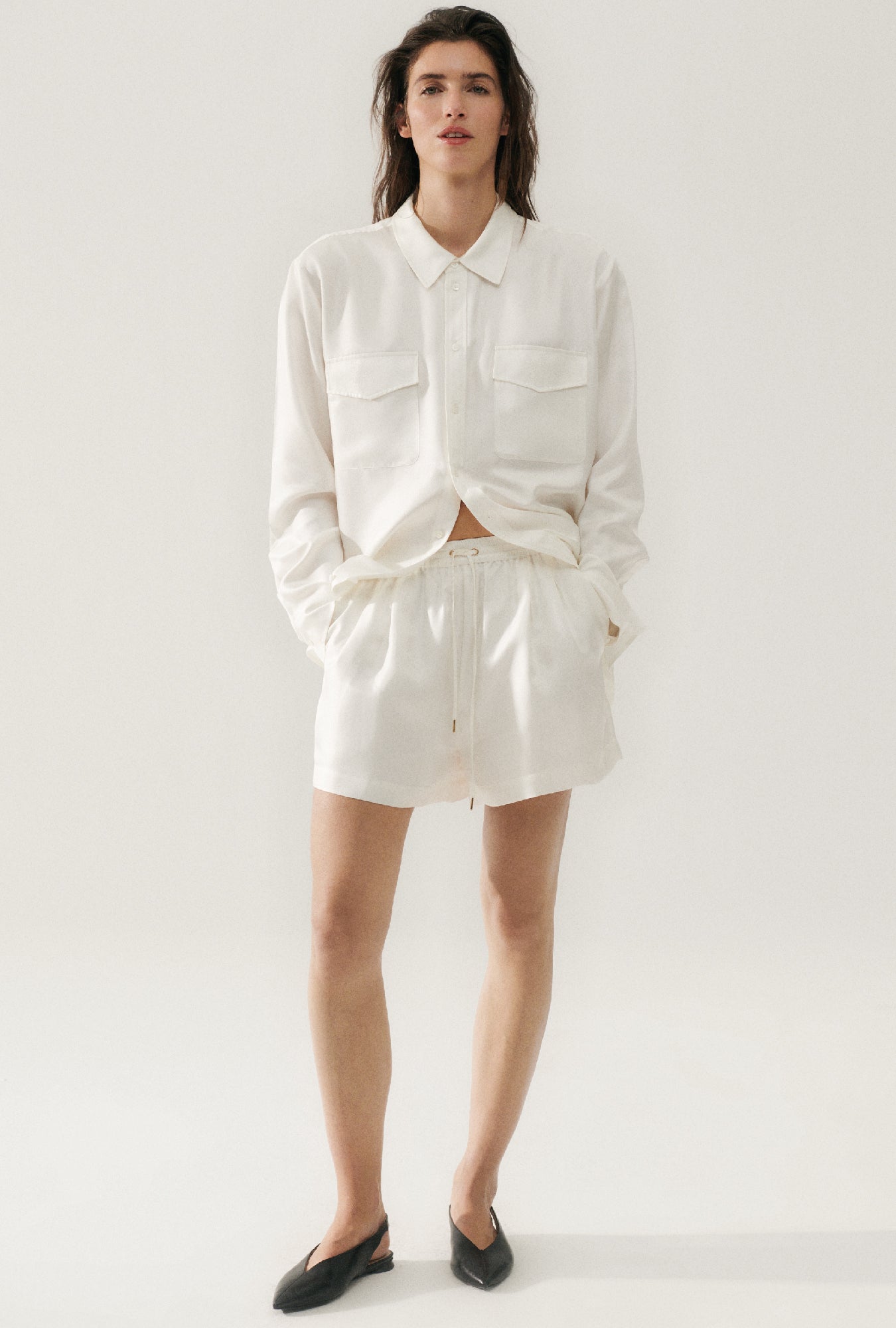 Twill Slouch Shorts White