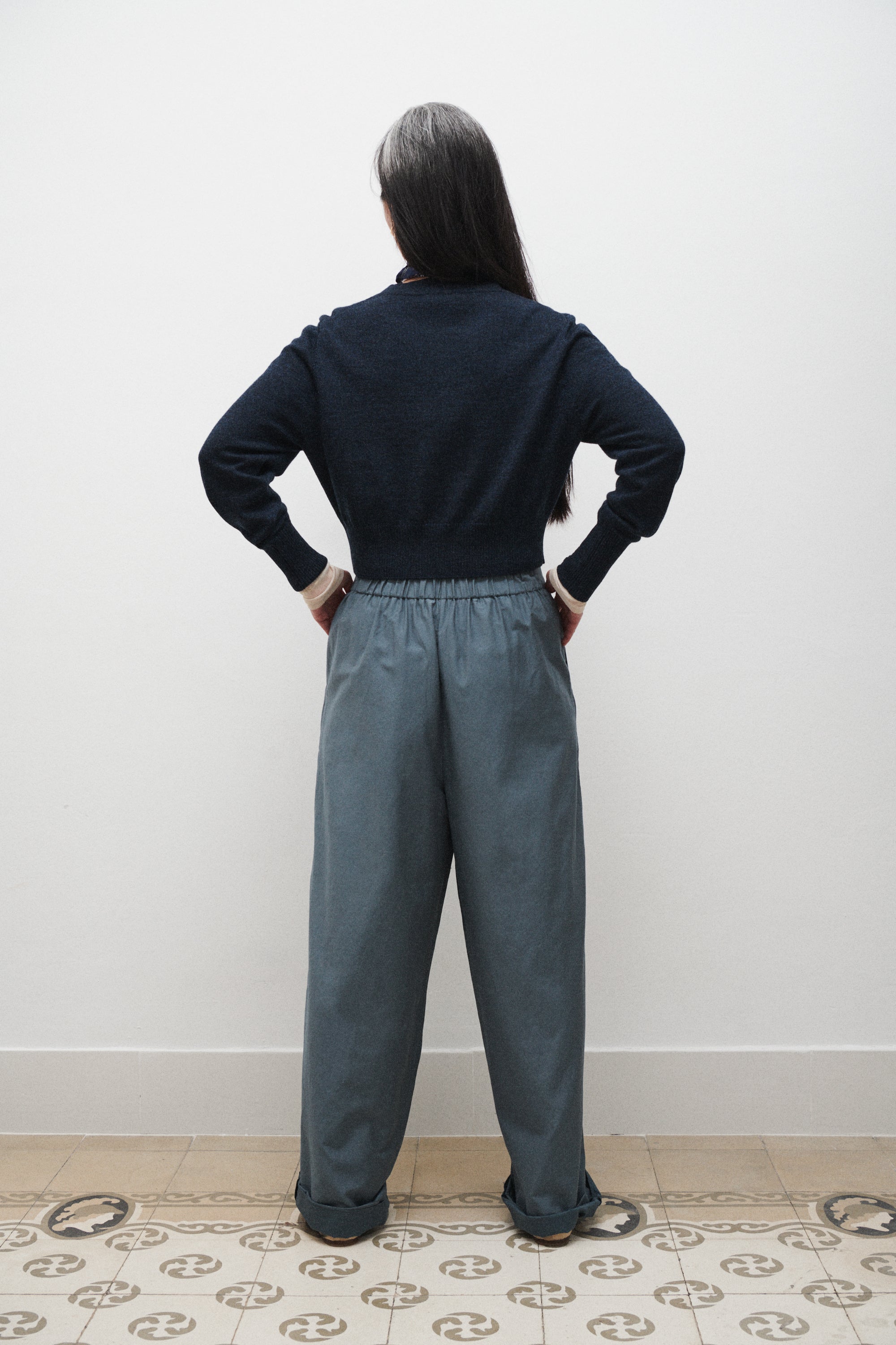 Cotton Silk Paper Bag Pants Slate