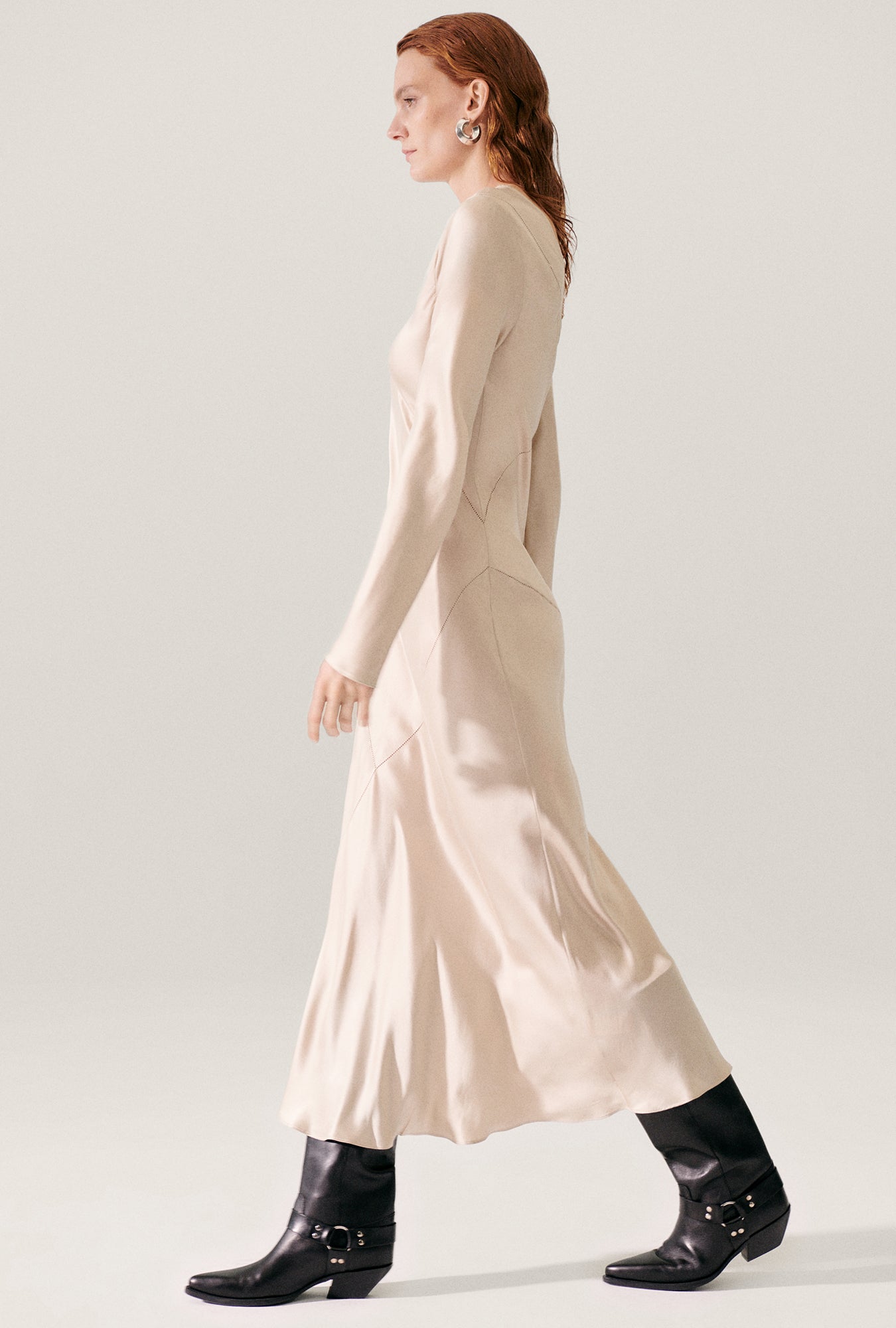Splice Full Sleeve Bias Dress Hazelnut