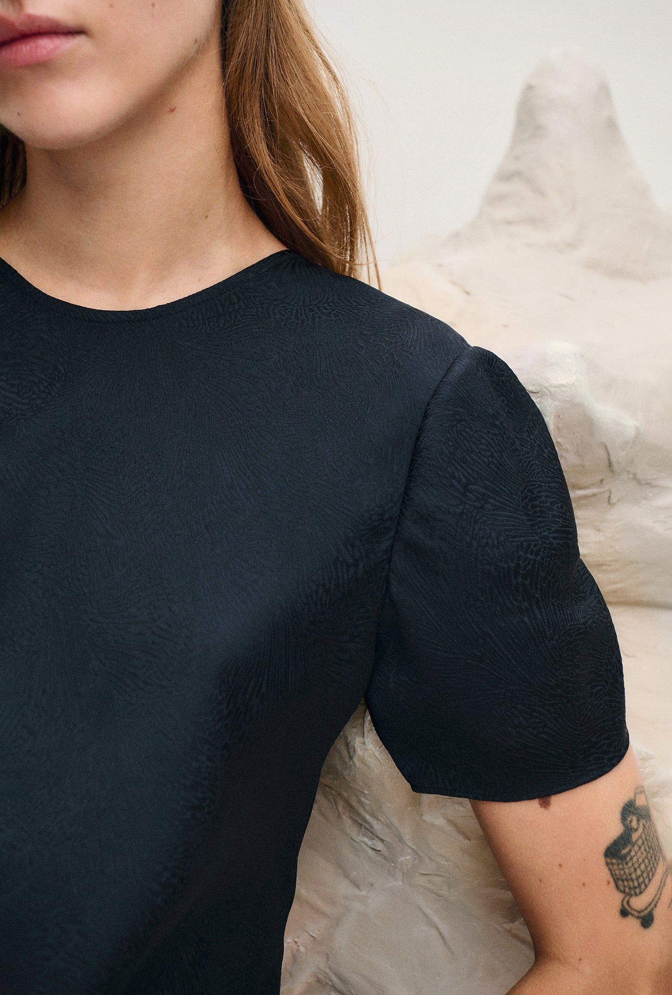 Short Sleeve Bias Dress Coral Jacquard