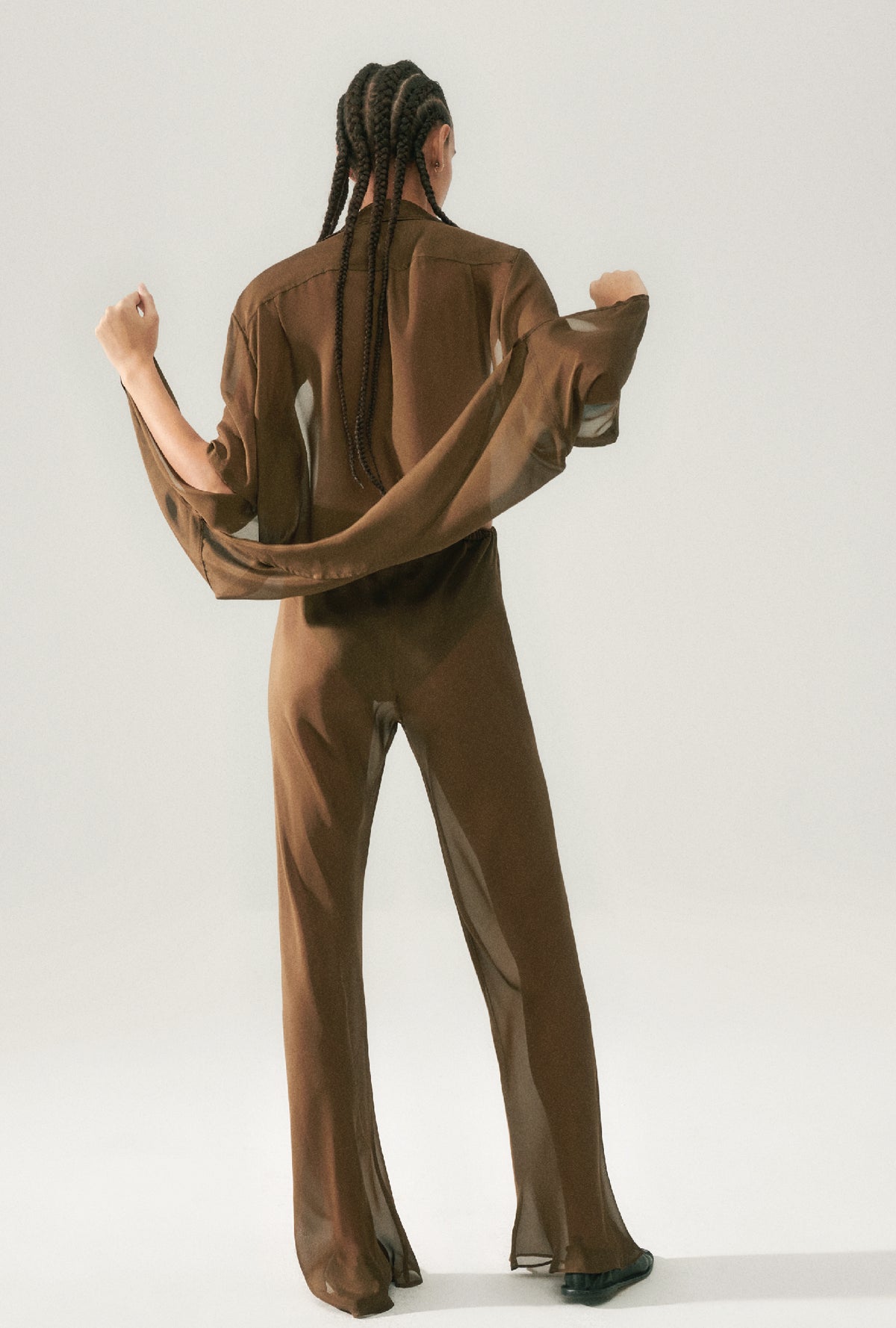 Chiffon Bias Cut Pants Dark Earth