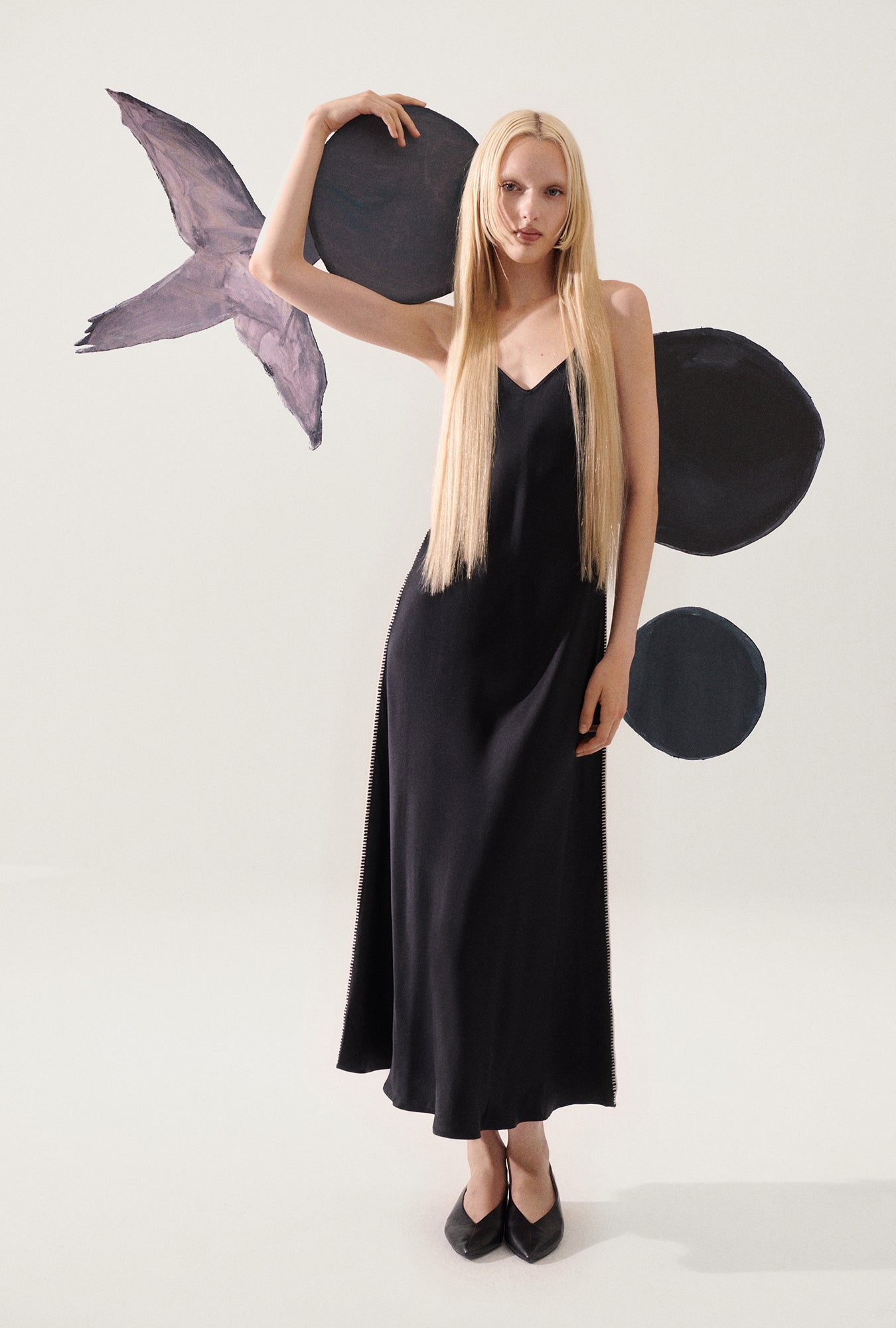 90S Slip Dress Blanket Stitch Black