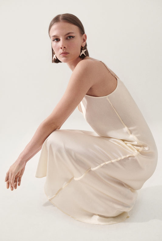 90S Slip Dress Blanket Stitch Off-White