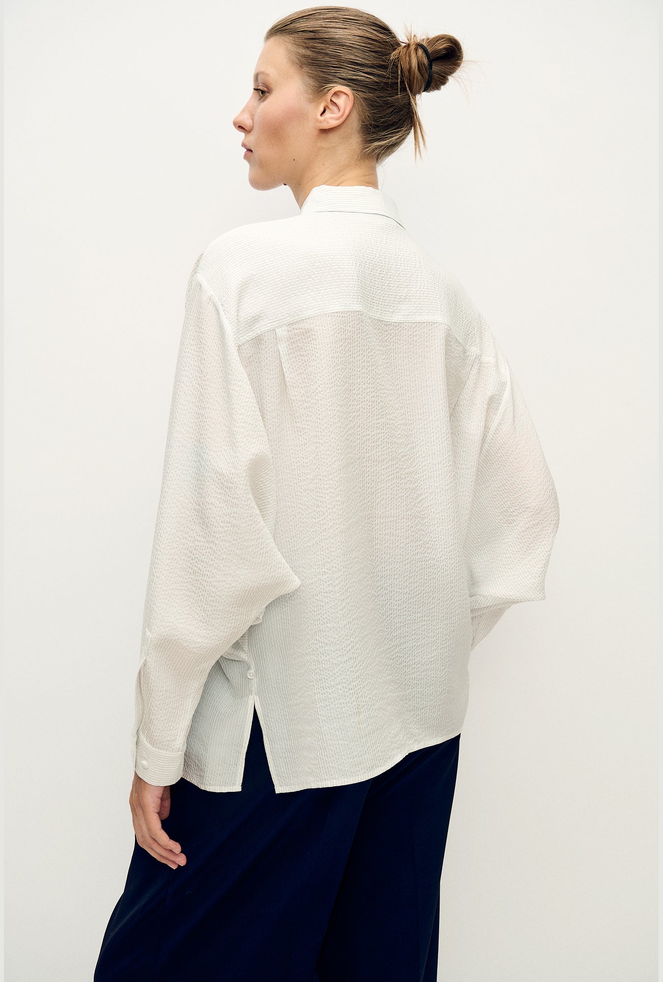 Cotton Silk Crossover Shirt White