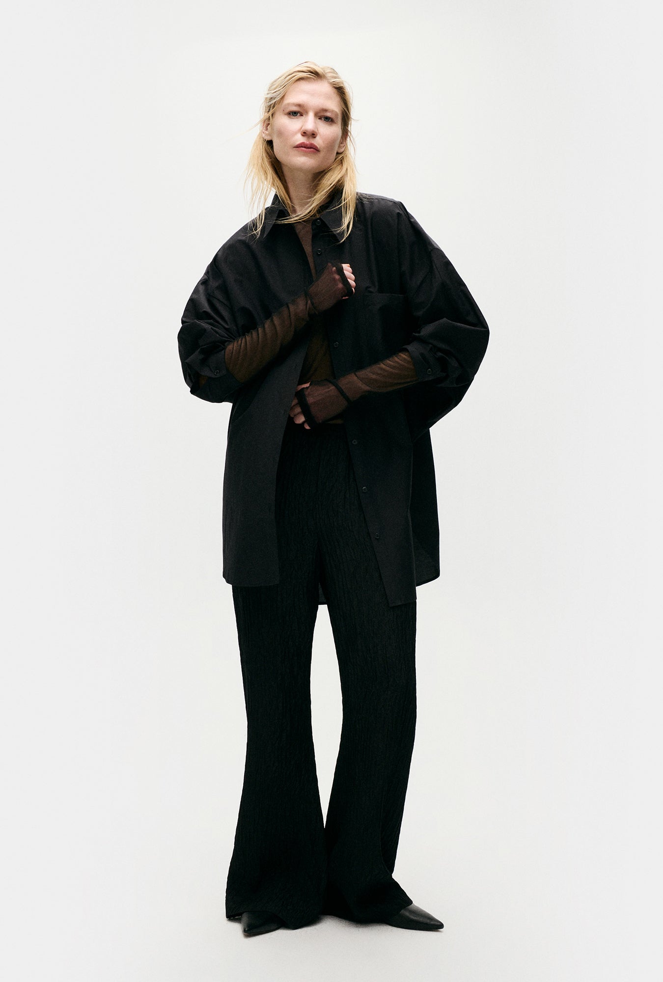 Cotton Silk Round Shirt Black