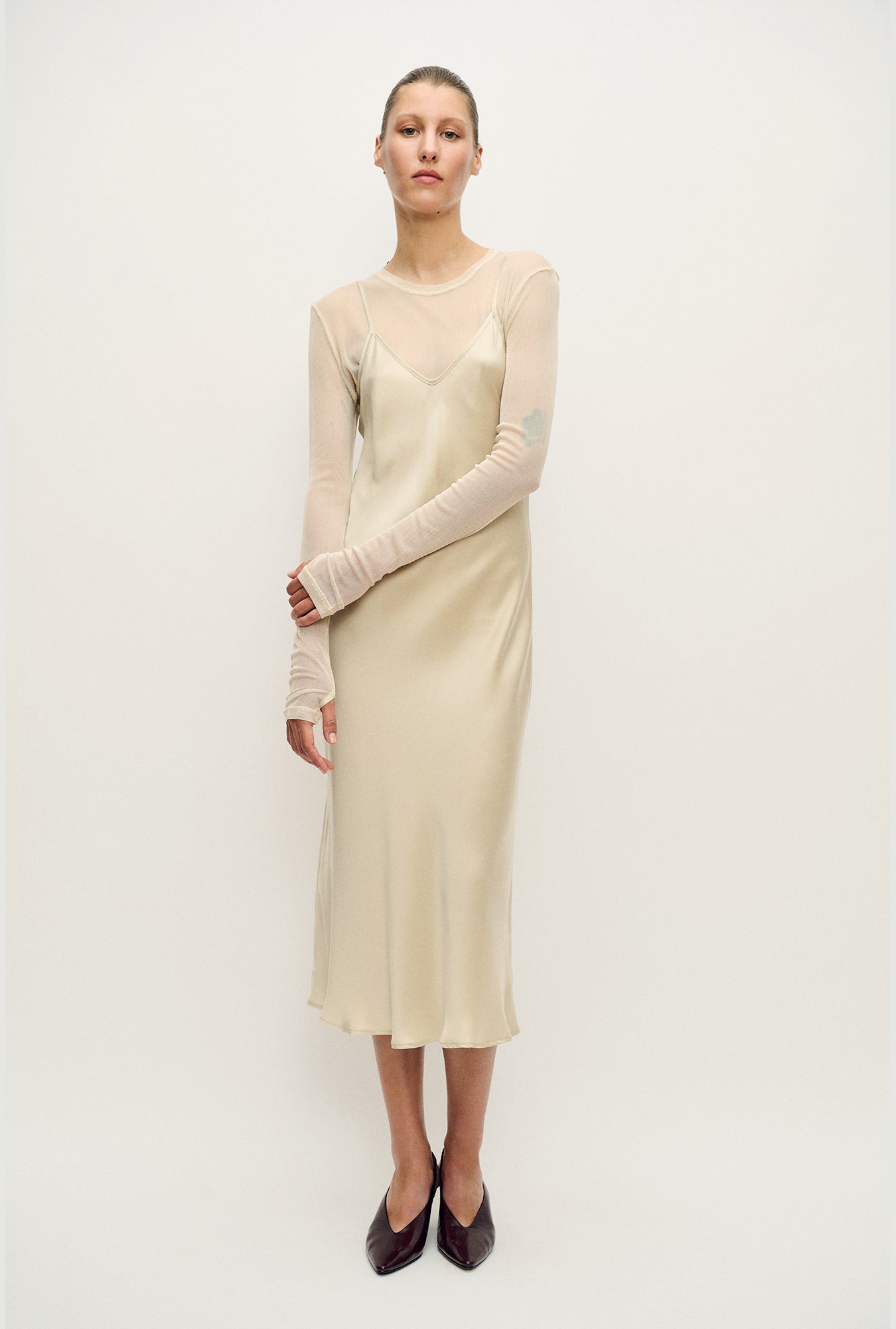 Mesh Long Sleeve Top Hazelnut