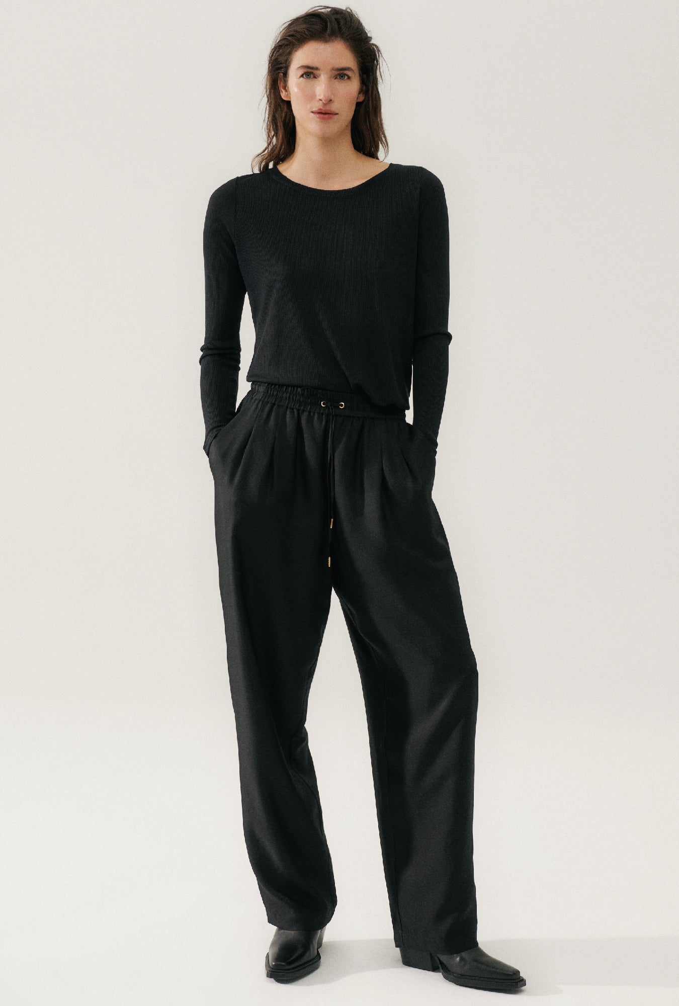 Ribbed Long Sleeve Top Black