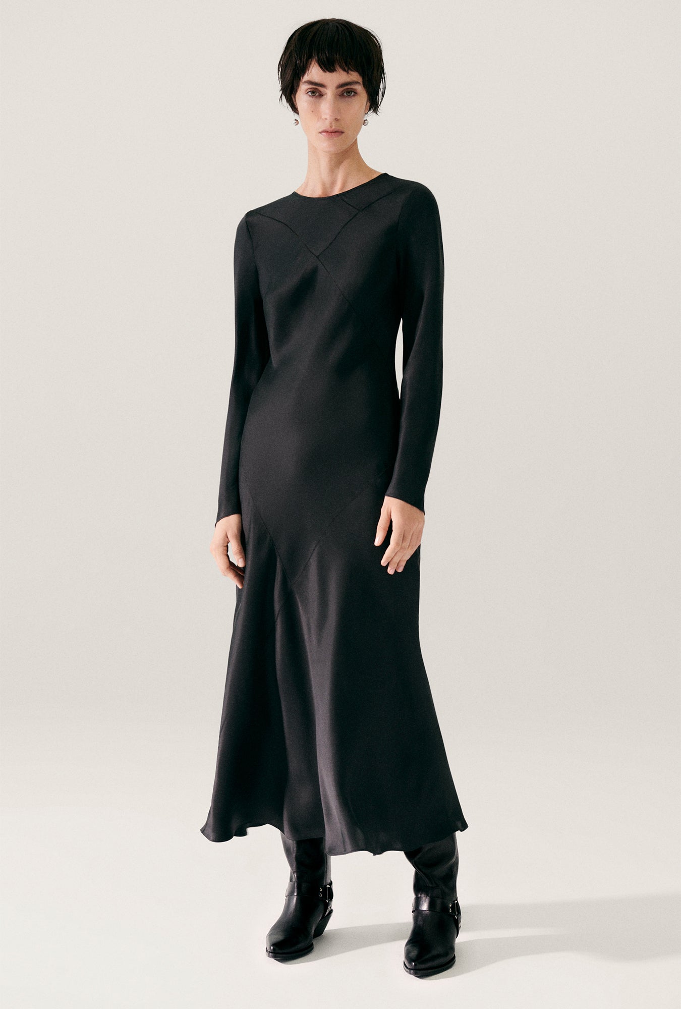 Splice Full Sleeve Bias Dress Black
