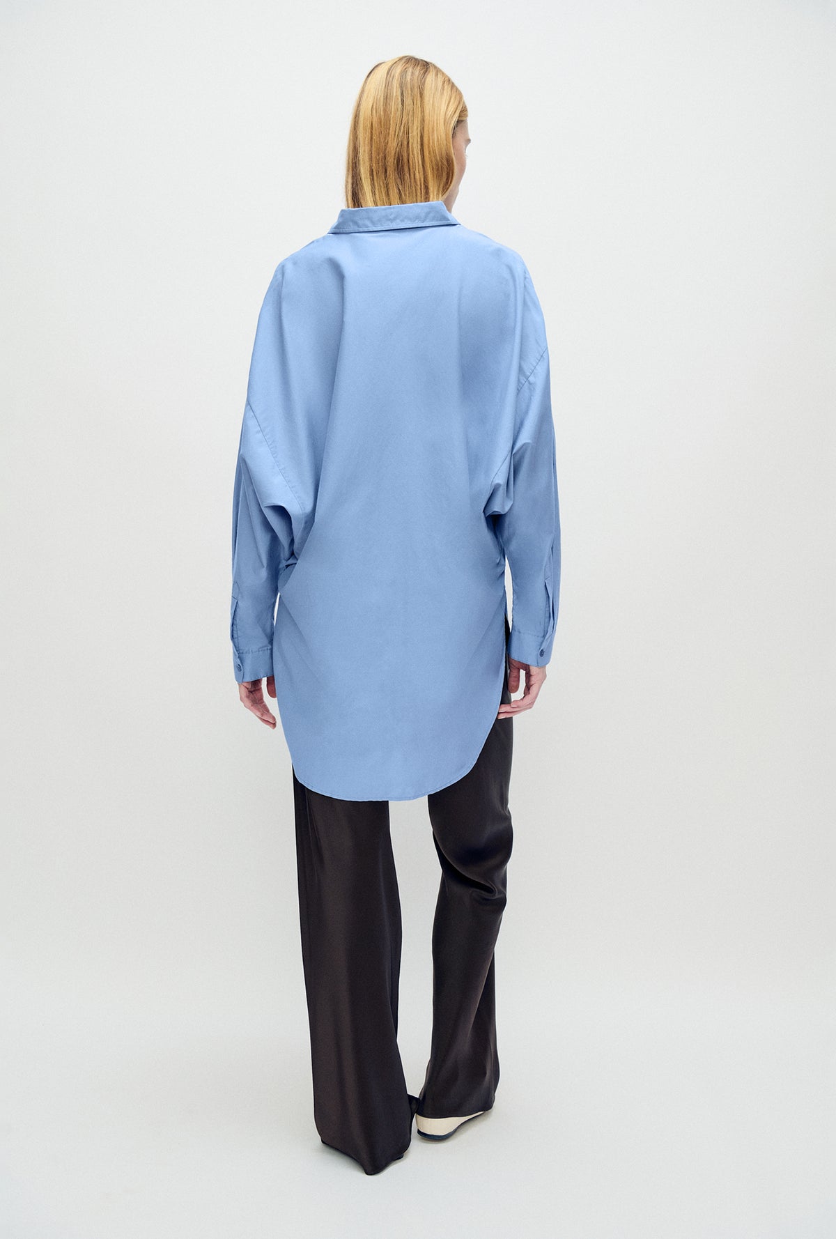 Cotton Silk Round Shirt Just Blue
